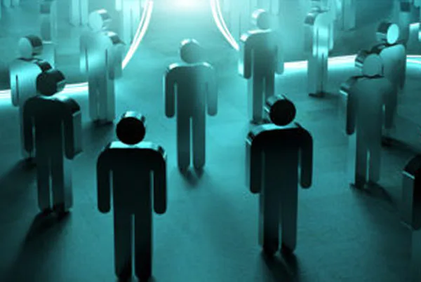 A connected field of figures representing integrated safety systems.