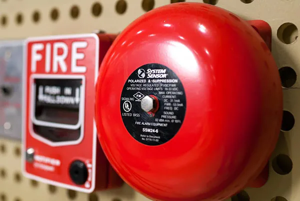 A commercial fire alarm bell and control equipment.