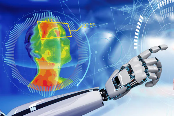 A robotic system interacting with a digital human interface.
