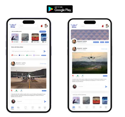 Community-feed screens from the Glidaz aviation mentoring mobile application.