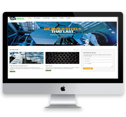 Construction-services website interface on a desktop display.