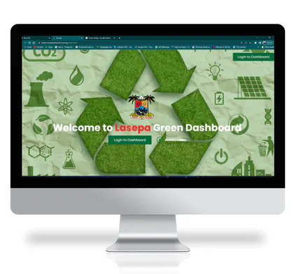 LASEPA environmental data-management dashboard on a desktop display.