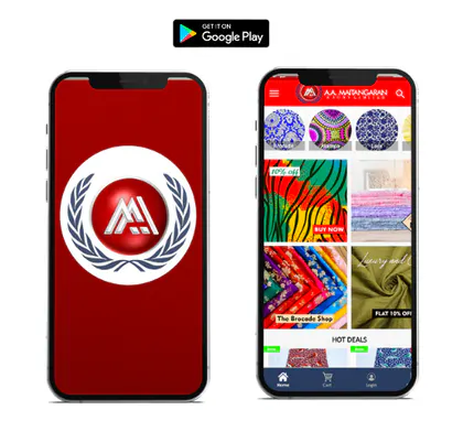 Launch and product-gallery screens from a textile marketplace mobile application.