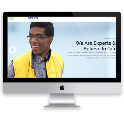 Optical-care website interface featuring eyewear services.