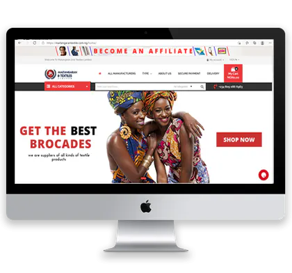 Textile e-commerce storefront interface on a desktop display.