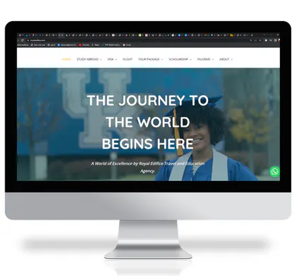 Travel and education website interface on a desktop display.